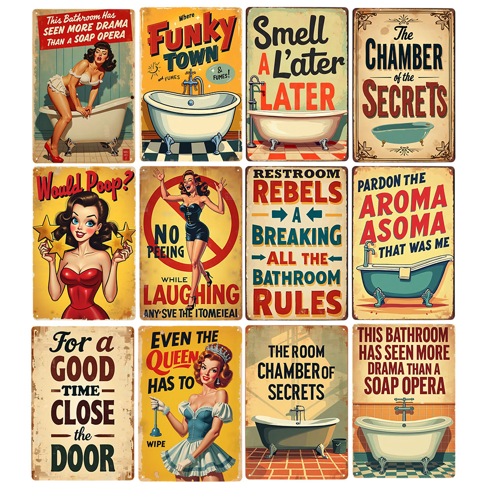 Home Bathroom Ideas - Grappige Badkamer Regels Vintage Metalen Bord