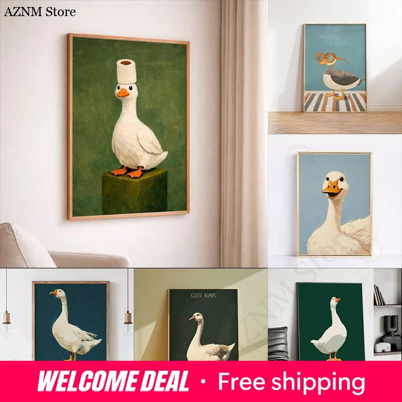 Home Bathroom Ideas - Duck Goose Poster, grappige badkamermuurkunst, humoristische