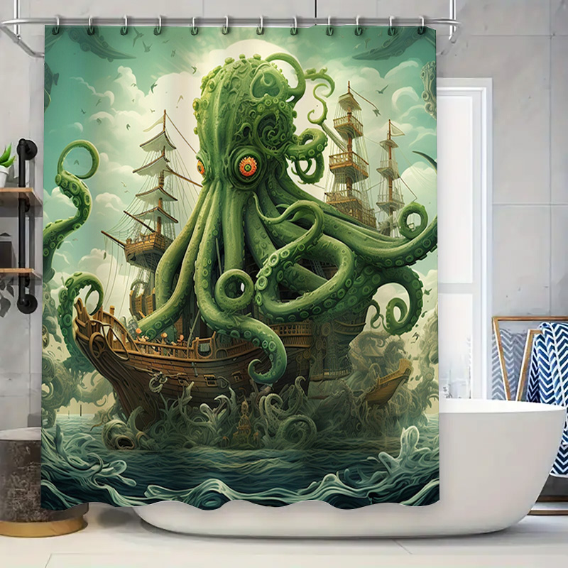 Home Bathroom Ideas - Octopus Schip Douchegordijn Surrealistisch Marine Decor