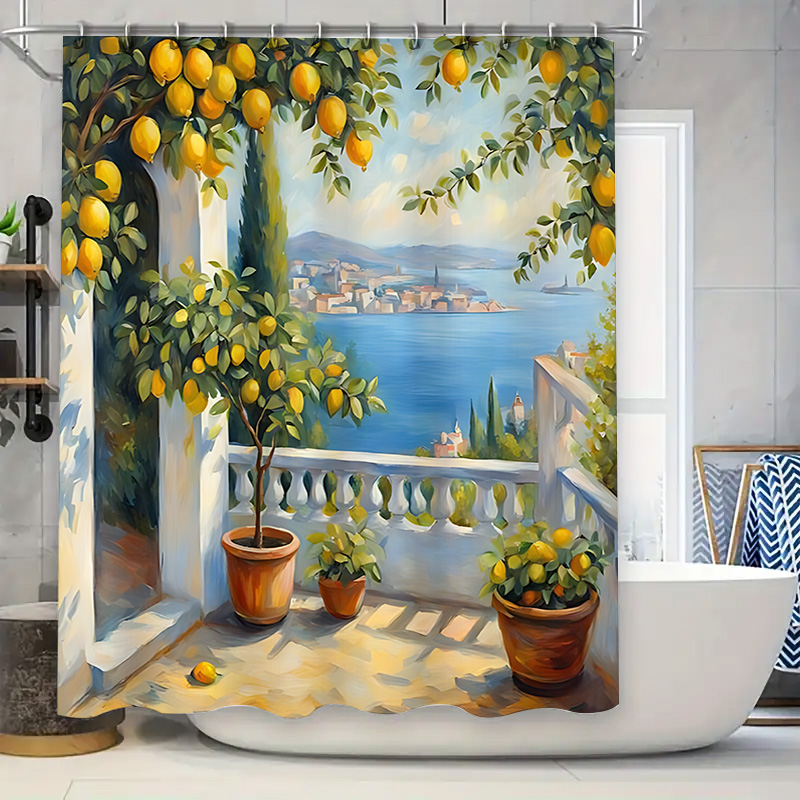 Home Bathroom Ideas - Mediterrane Lemon Garden douchegordijn, Coastal Villa