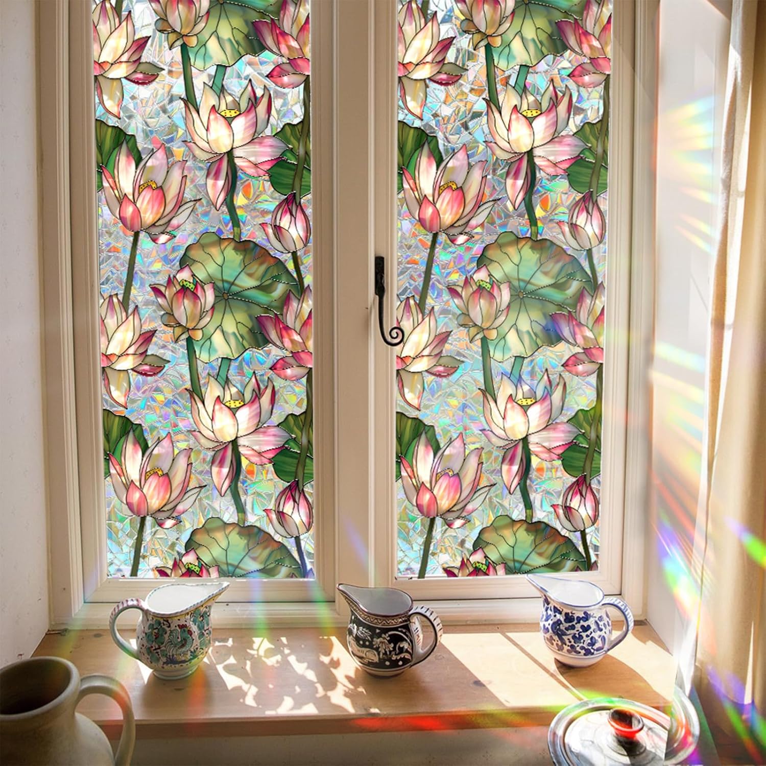 Lotusbloemen glas-in-lood raam - Home Bathroom Window Tint recensie en prijs